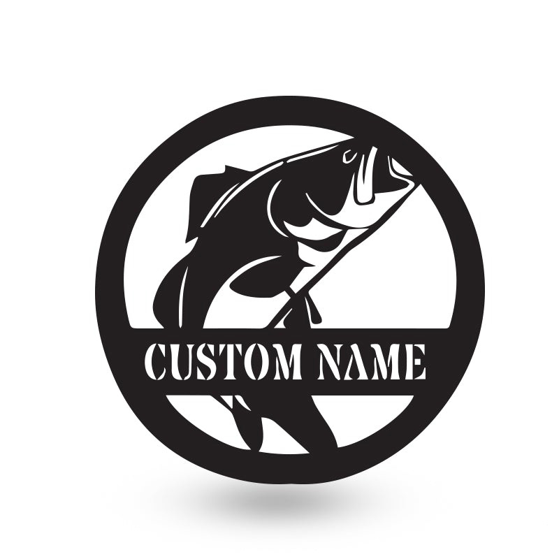 Big Bass Customizable Fishing Trout Name Sign Metal Wall Art Decor