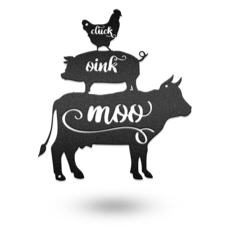 Cluck Oink Moo Animal Metal Wall Art Decor