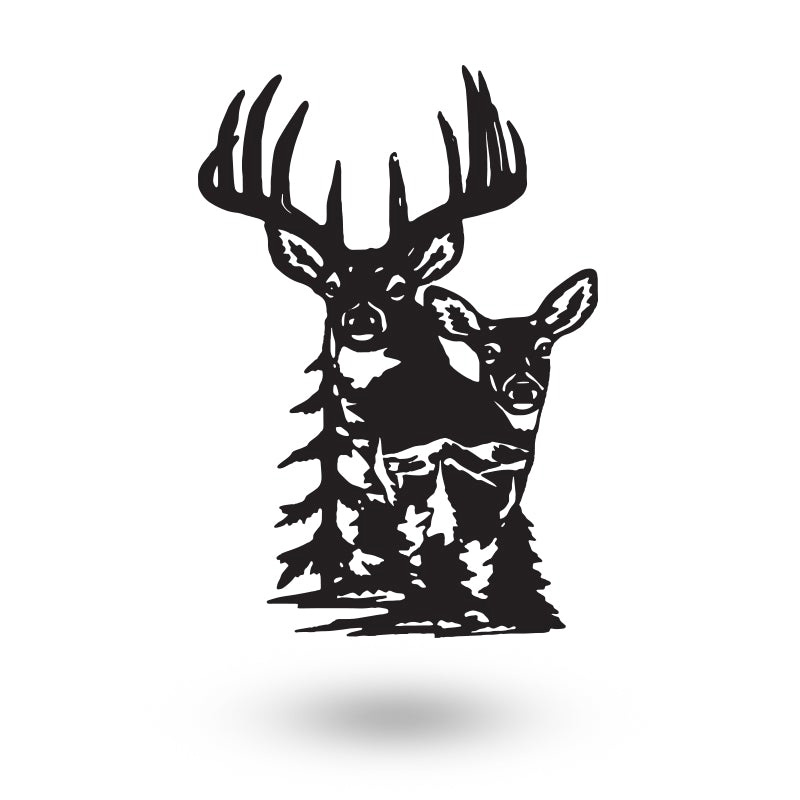 Deer Buck And Doe With Mountain Custom Metal Hunting Sign Metal Wall Art
