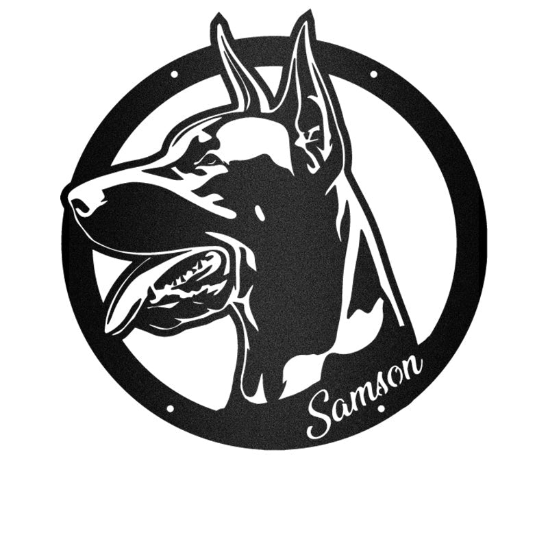 Dobermann Guard Dog Dog House Sign Metal Wall Art