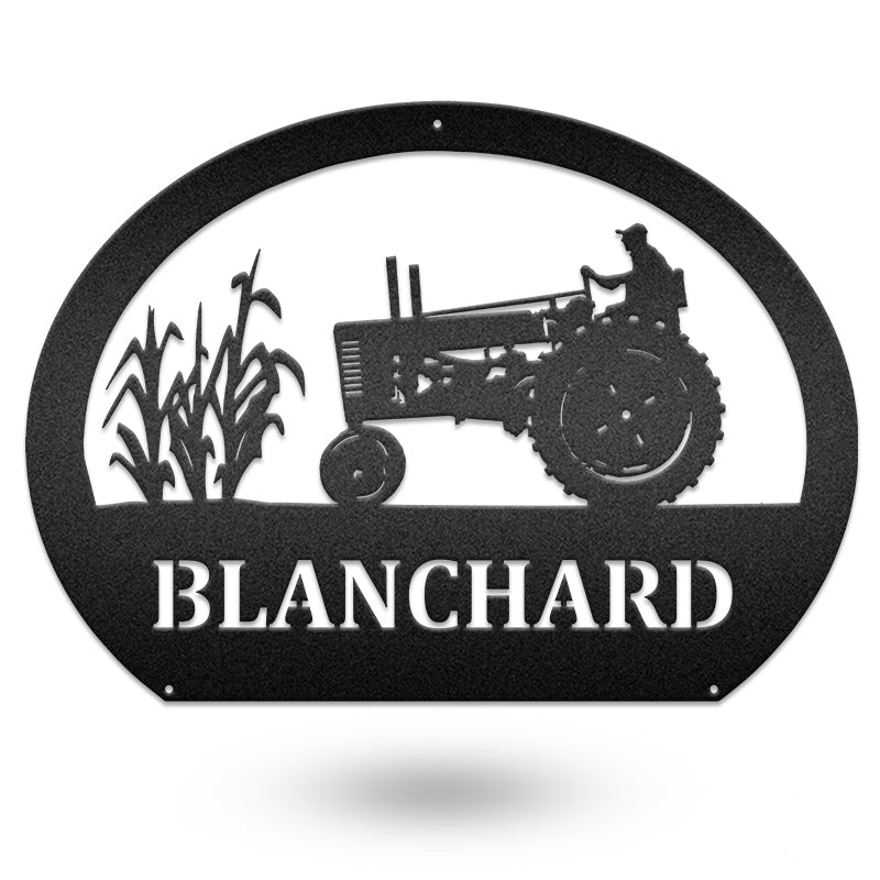 Corn Stalks And Old John Deere Tractor Custom Name Metal Wall Art