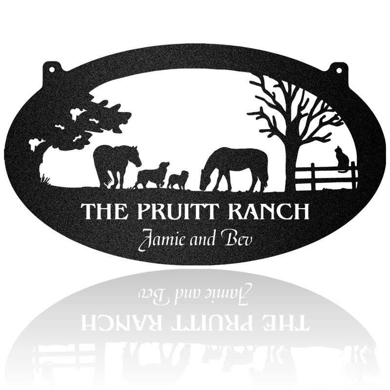Farmer Horse And Cat Fence Personalized Horse Metal Sign Metal Wall Art
