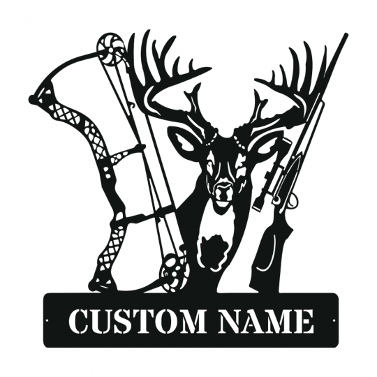 Deer Bow Hunting Custom Name Metal Hunting Sign Metal Wall Art