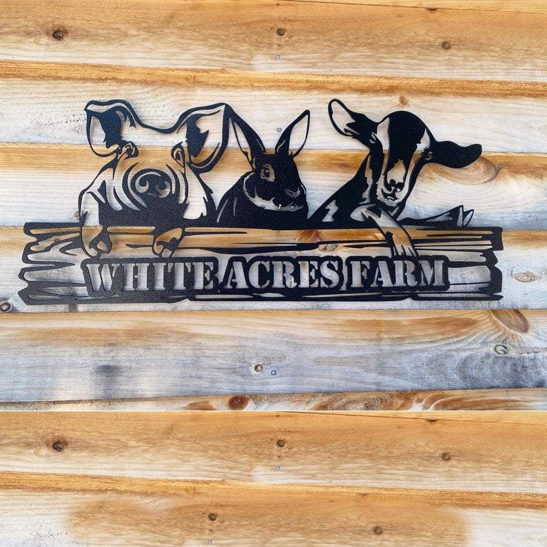 Goat, Rabbit & Pig Barn Custom Welcome Sign Metal Wall Art Decor