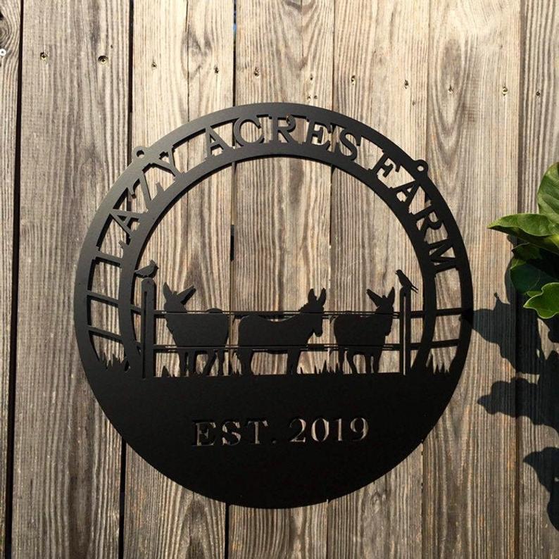 Mule Donkey Ranch Sign Custom Farm Name Metal Wall Art Decor
