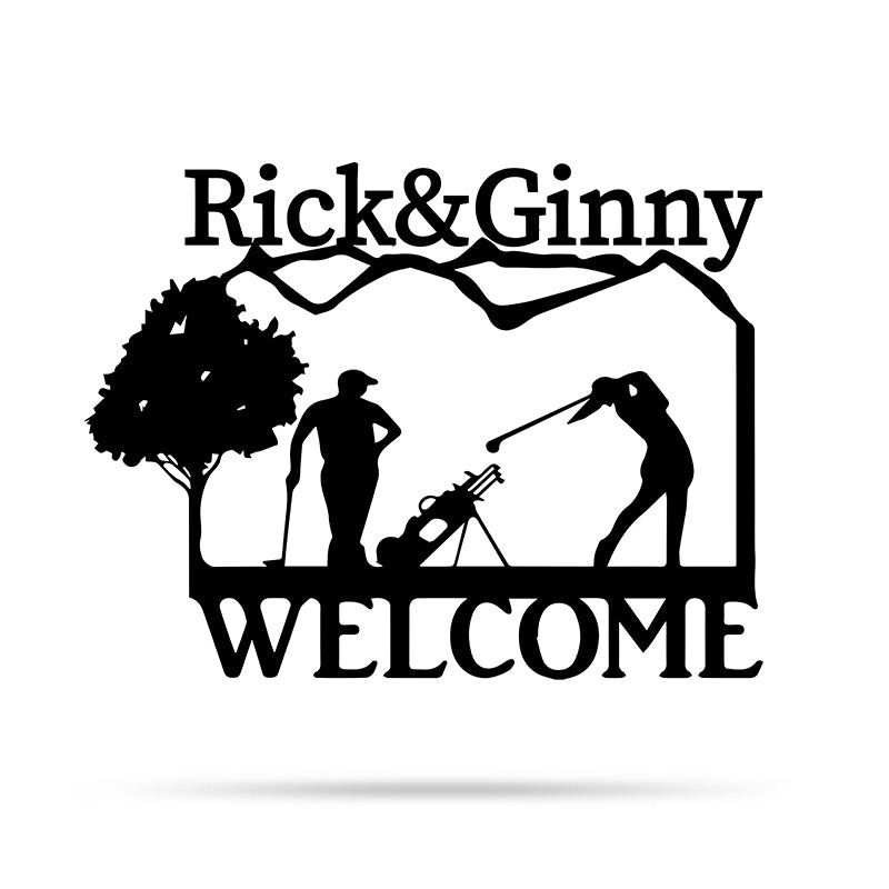 Personalized Couple Golfing Metal Wall Art