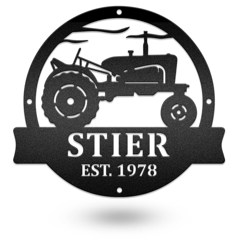 Vintage Tractor Monogram Metal Wall Art