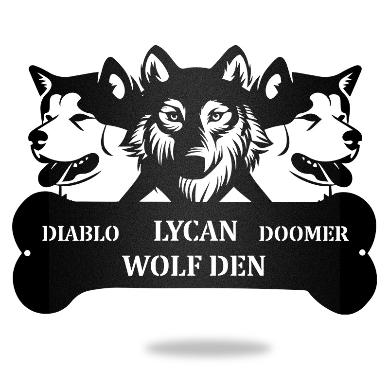 Akitas And Wolf Guard Dog Dog House Sign Metal Wall Art
