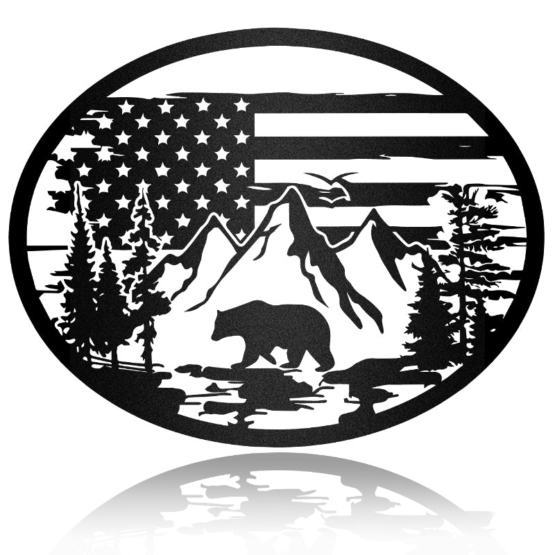 America Bear Flag Forest Bear Metal Sign Metal Wall Art