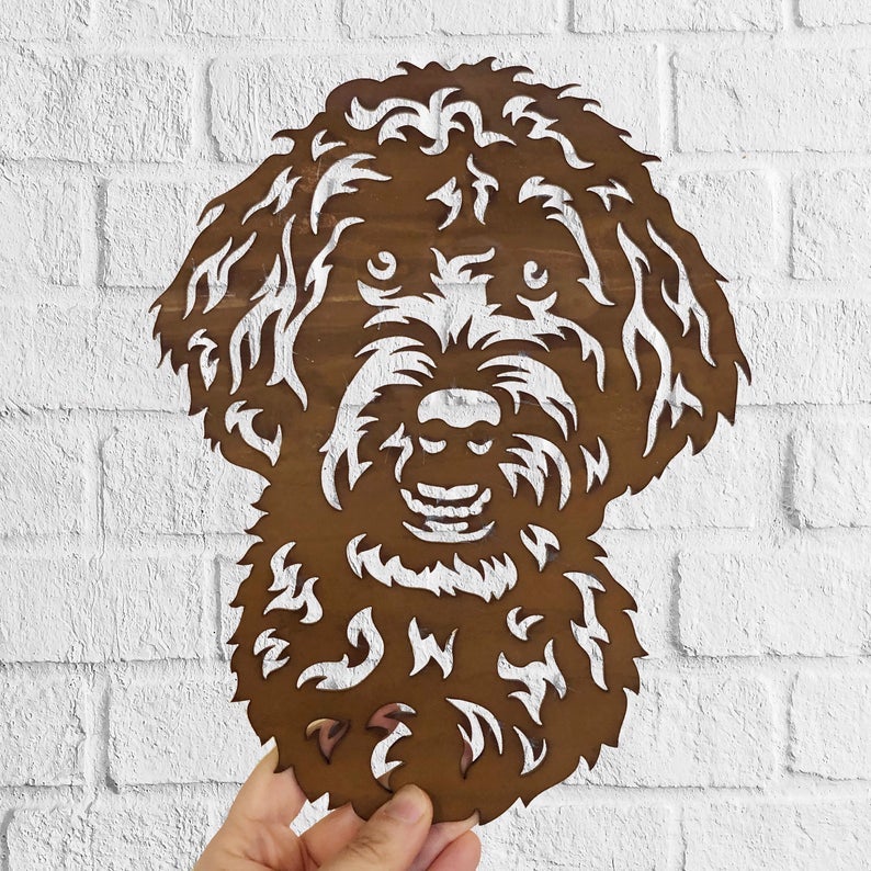 Barbet Dog Rustic Garden Art Sculpture Dog House Sign Metal Wall Art