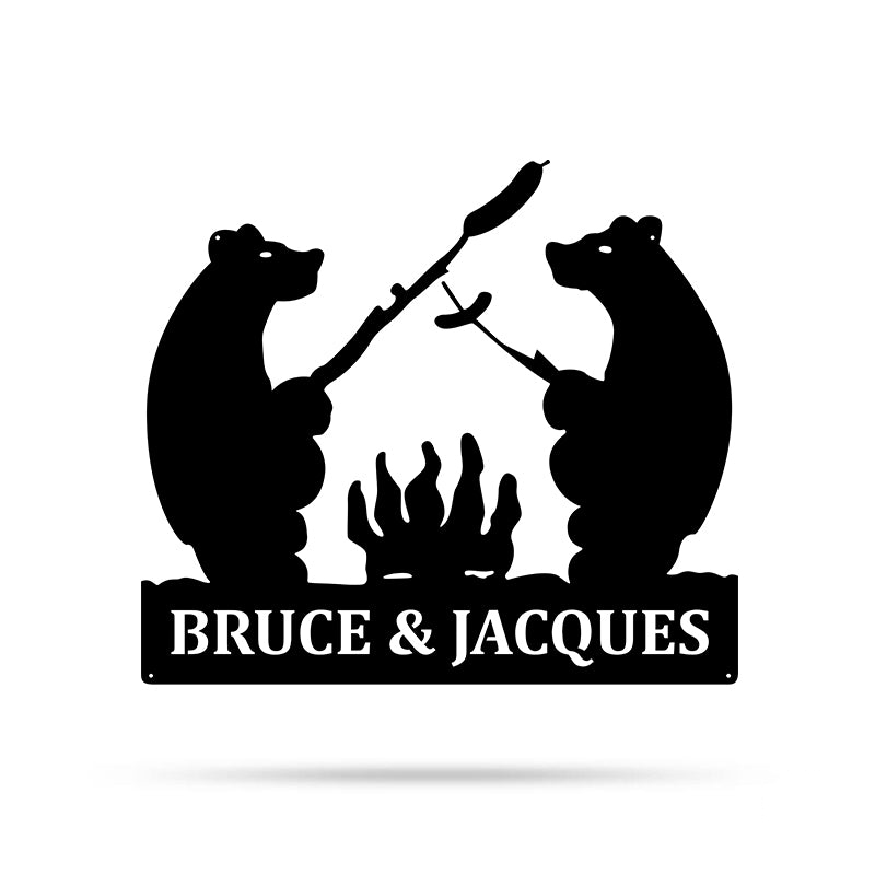 Bear Camping Bear Sign Metal Wall Art