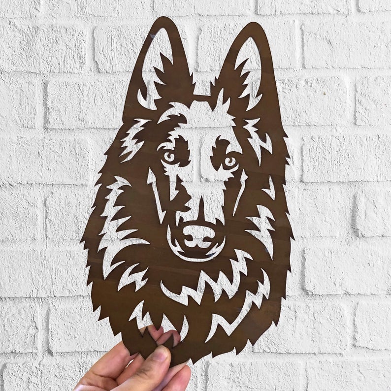 Belgian Shepherd Dog Rustic Garden Art Sculpture Dog House Sign Metal Wall Art