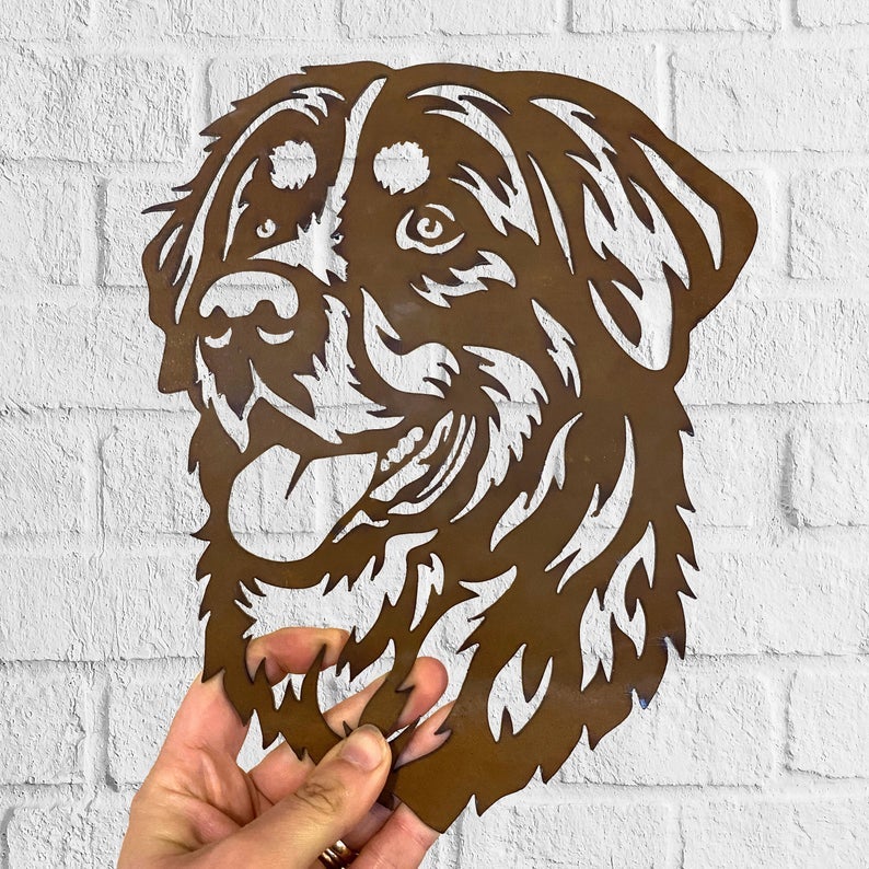 Bernese Mountain Dog Rustic Garden Art Sculpture Dog House Sign Metal Wall Art