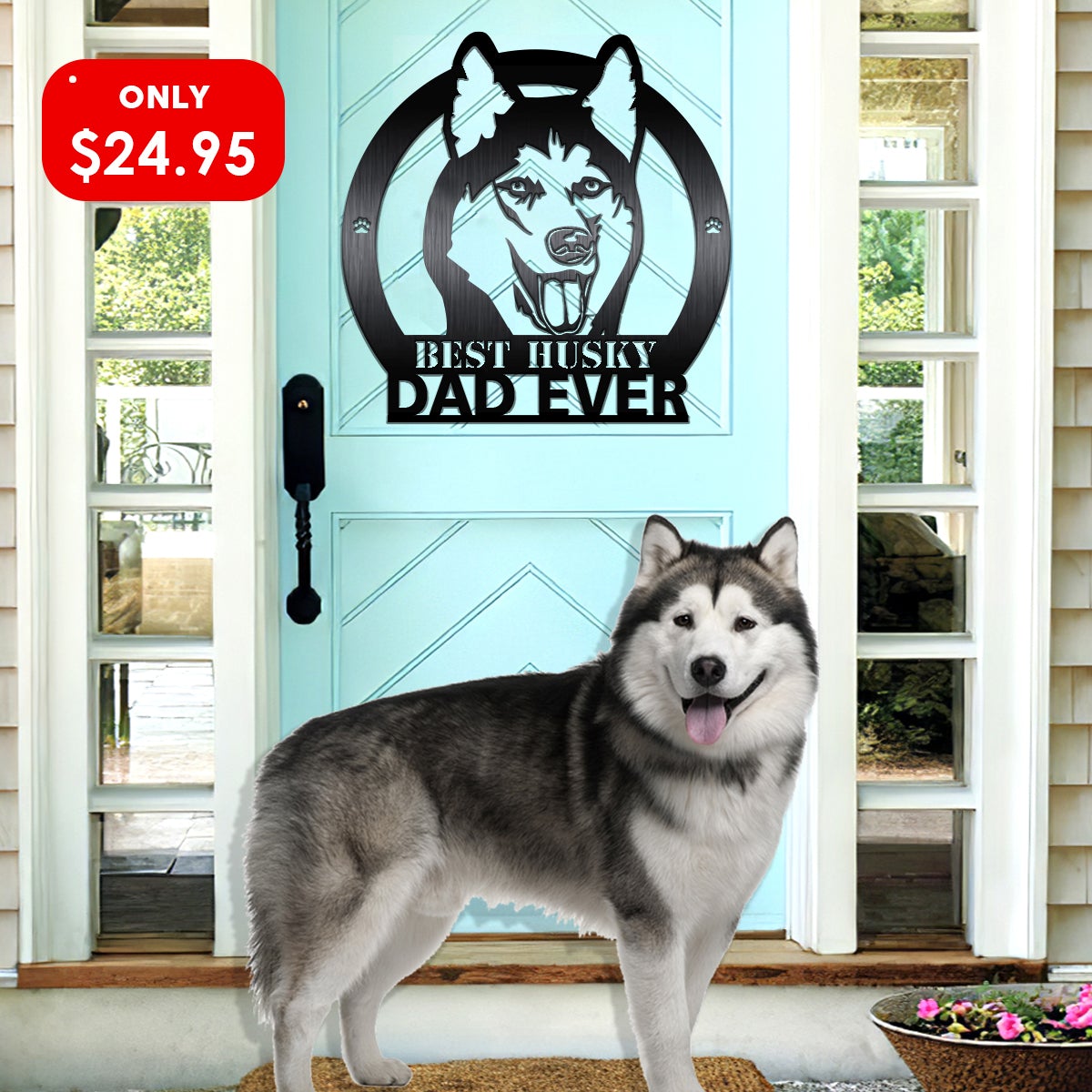 Best Husky Dad Ever Dog House Sign Metal Wall Art