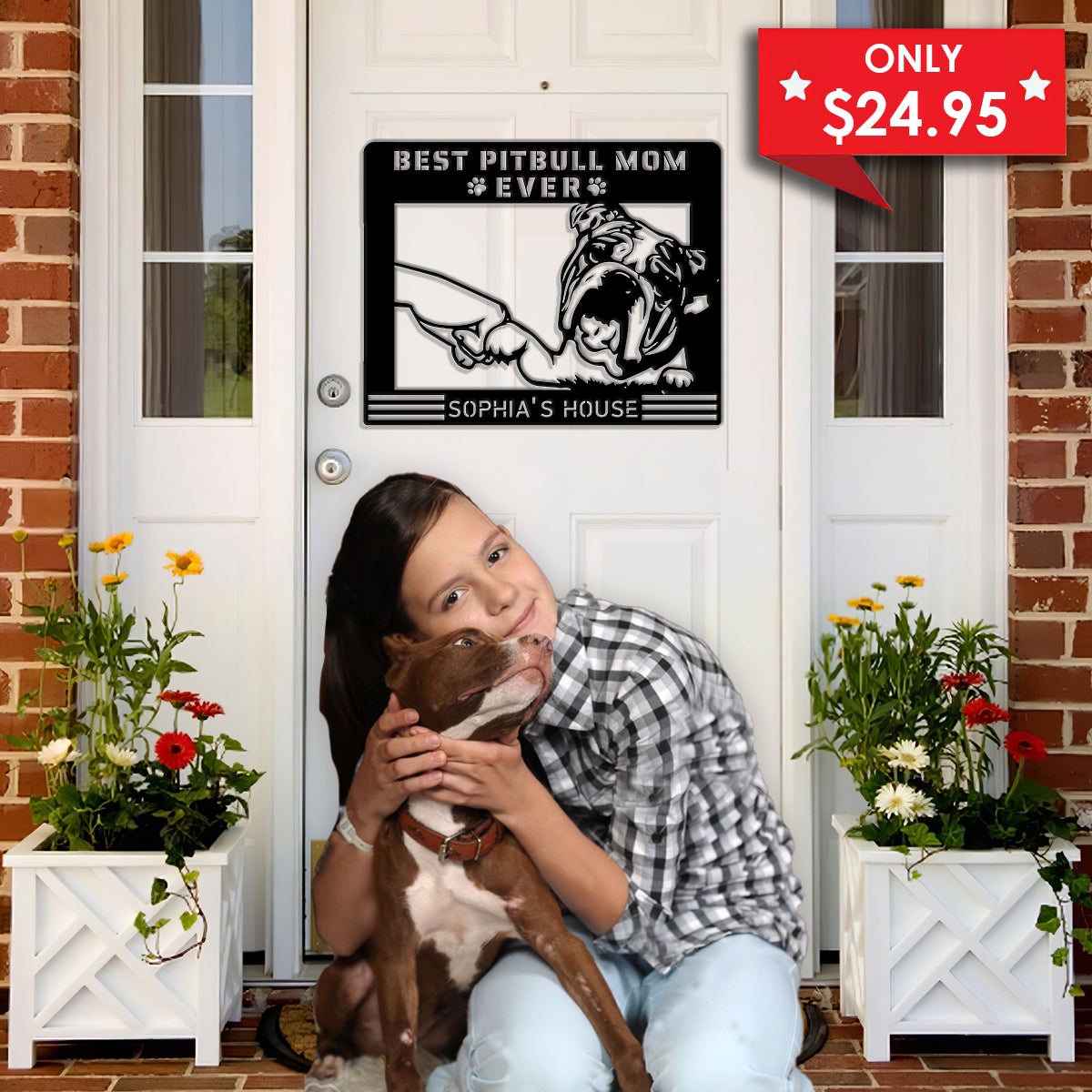Best Pitbull Mom Ever Dog House Sign Metal Wall Art