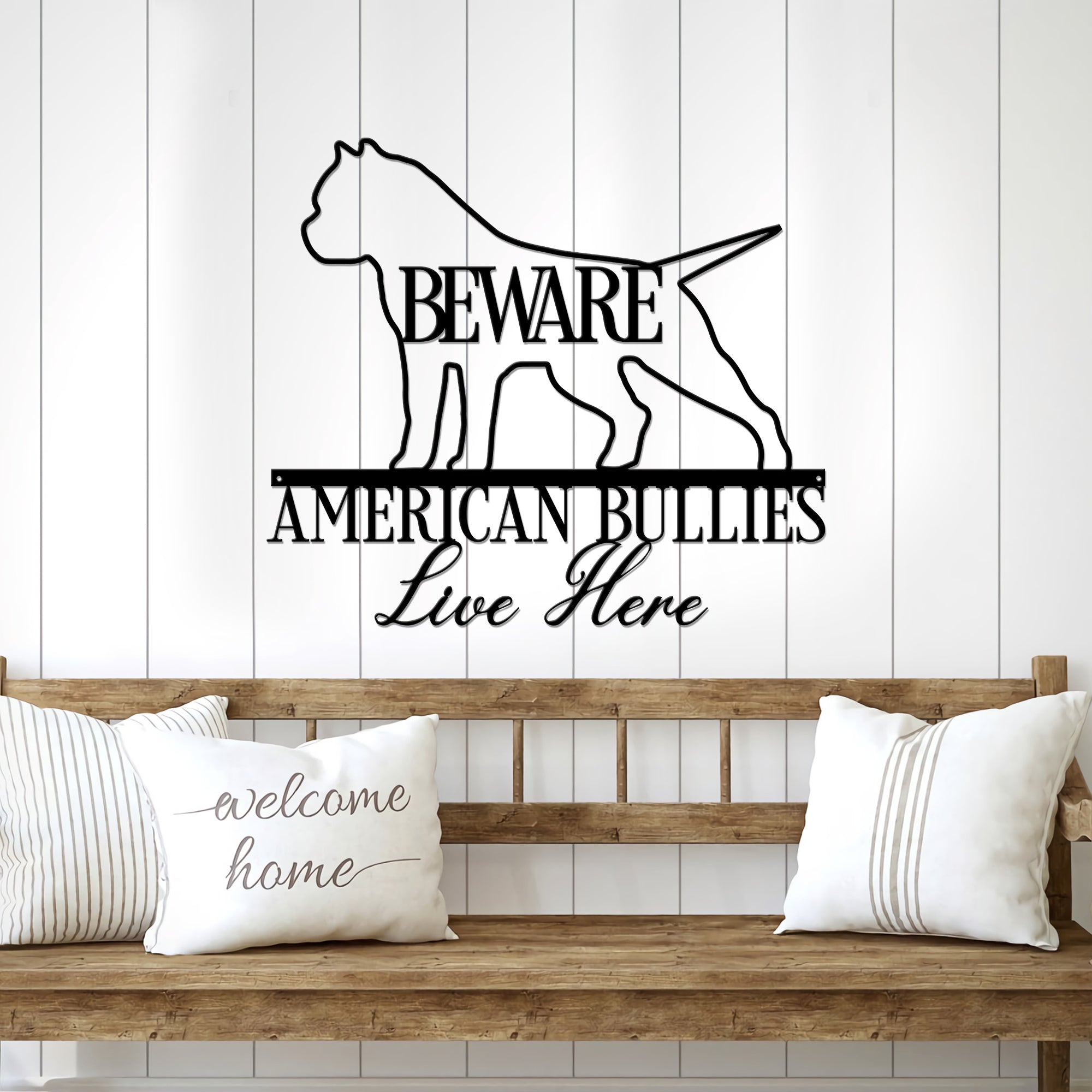 Beware American Bully Live Here Metal Wall Art