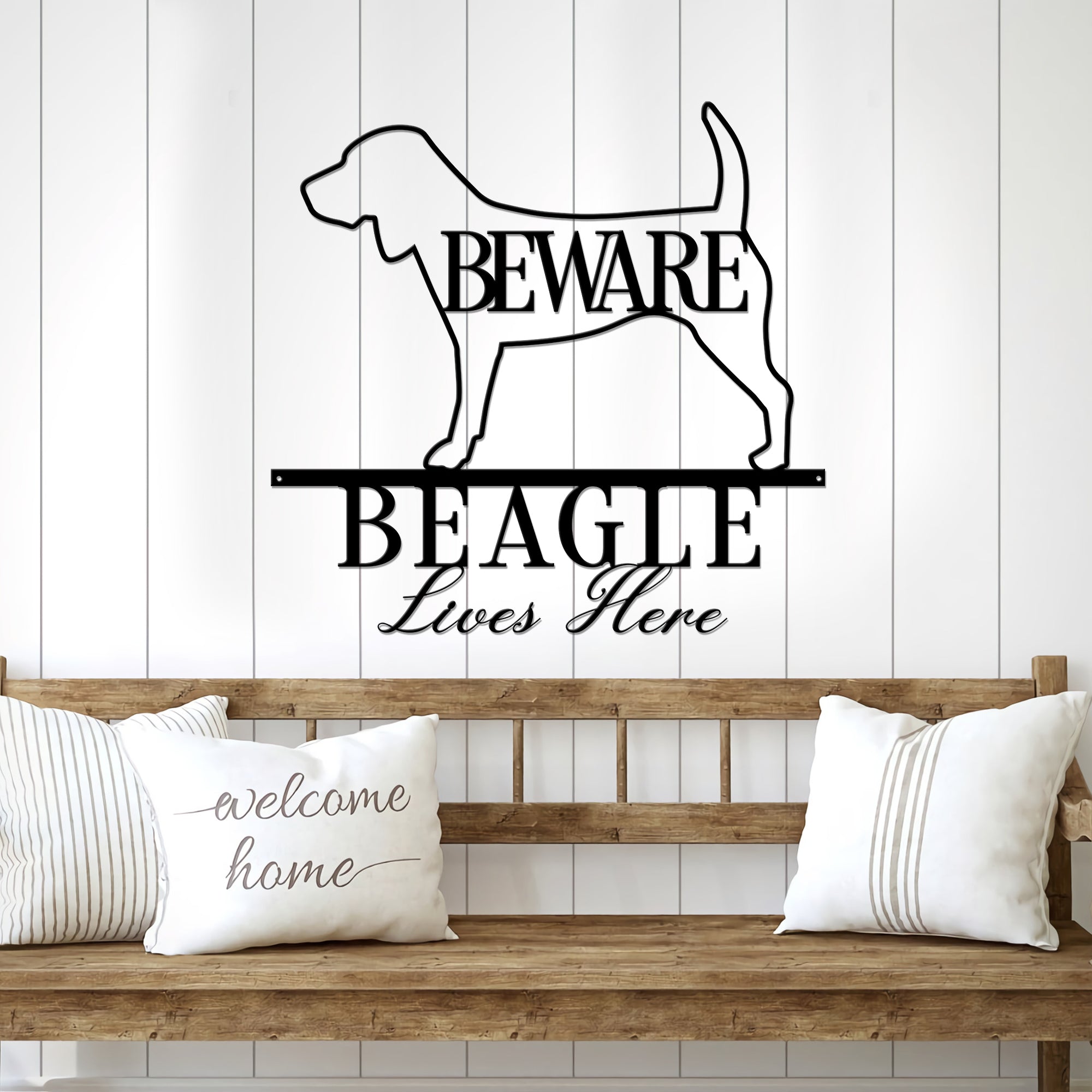 Beware Beagle Lives Here Metal Wall Art