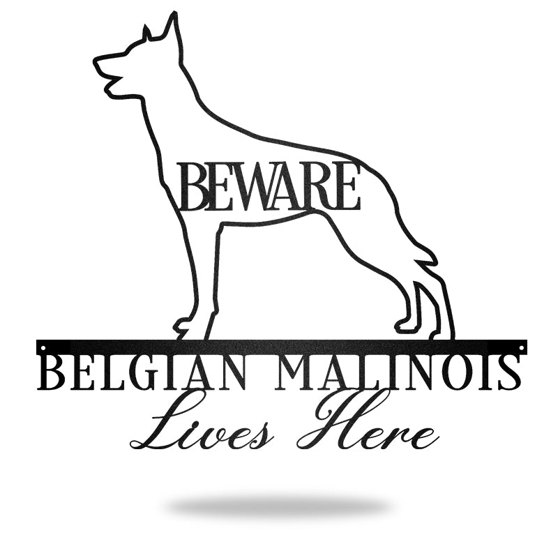 Beware Belgian Malinois Lives Here Dog House Sign Metal Wall Art