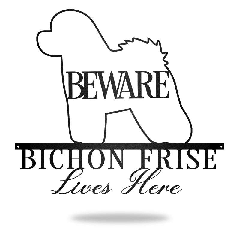 Beware Bichon Frise Lives Here Dog House Sign Metal Wall Art