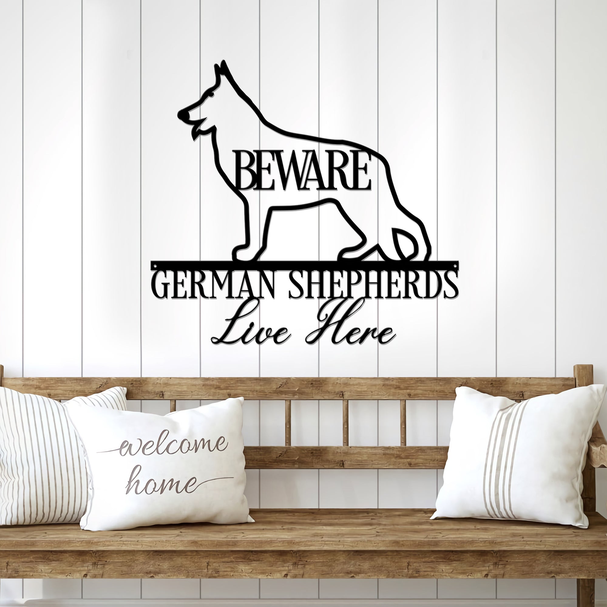Beware German Shepherds Live Here Metal Wall Art