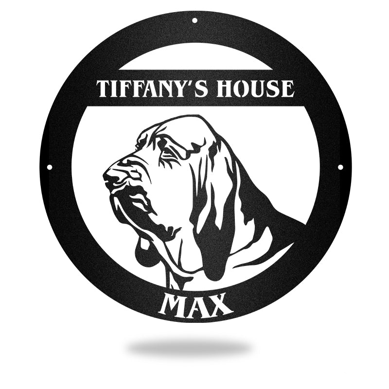 Bloodhound Guard Personalized Dog House Sign Metal Wall Art