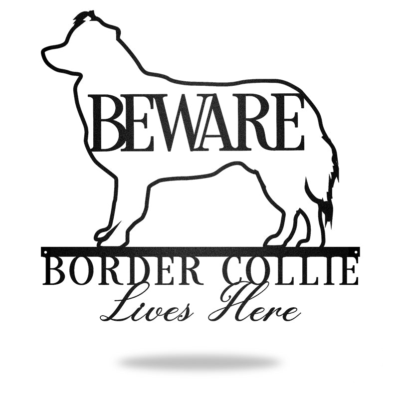 Beware Border Collie Bone Dog Dog House Sign Metal Wall Art
