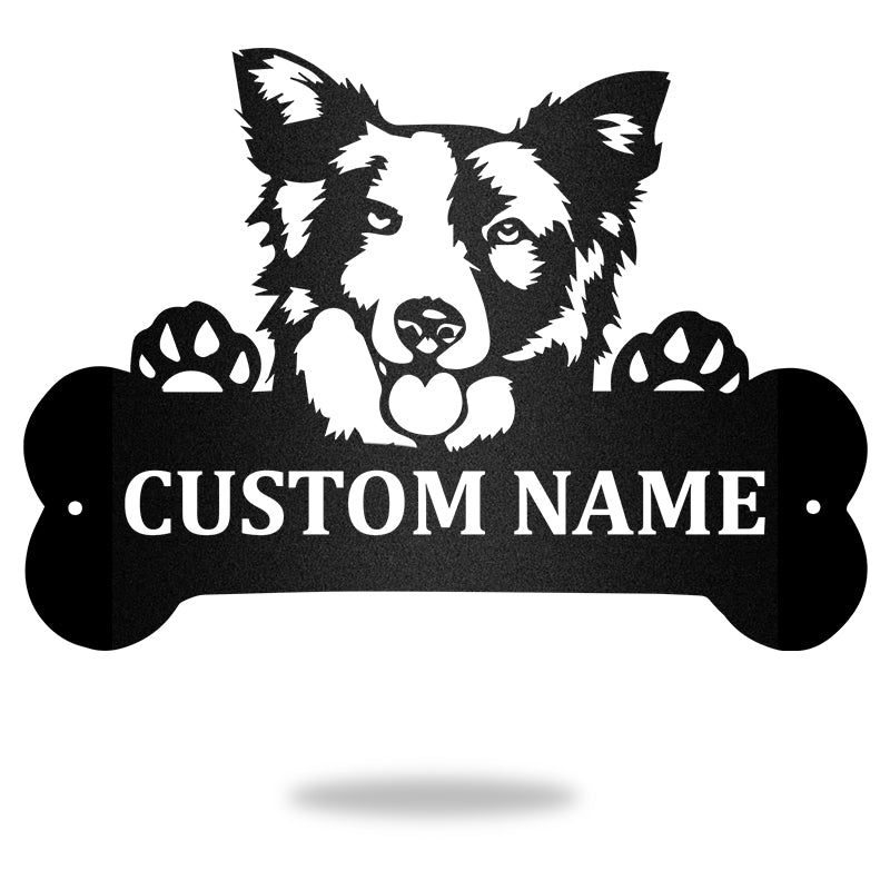 Border Collie Monogram Dog House Sign Metal Wall Art