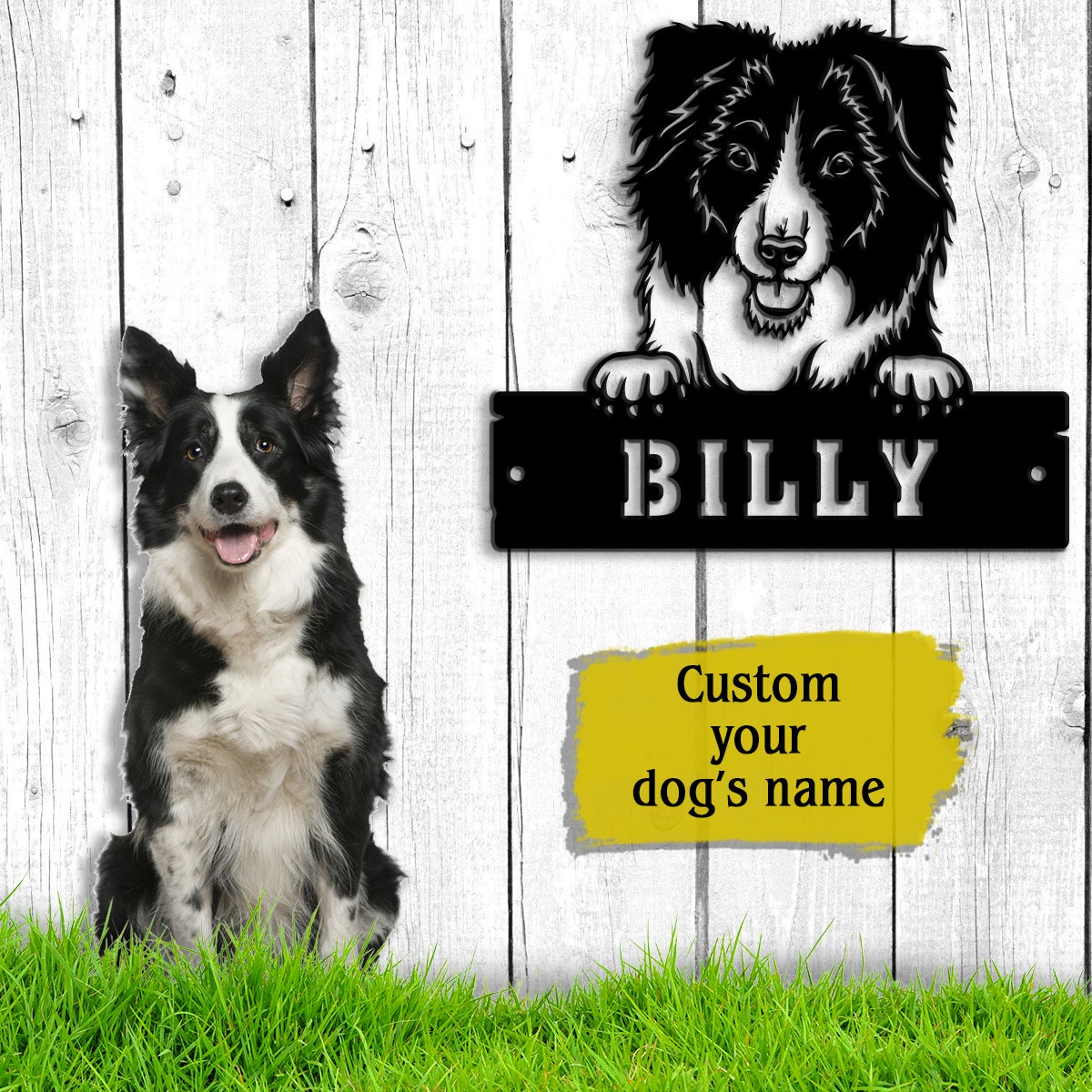 Border Collie Monogram Dog House Sign Metal Wall Art