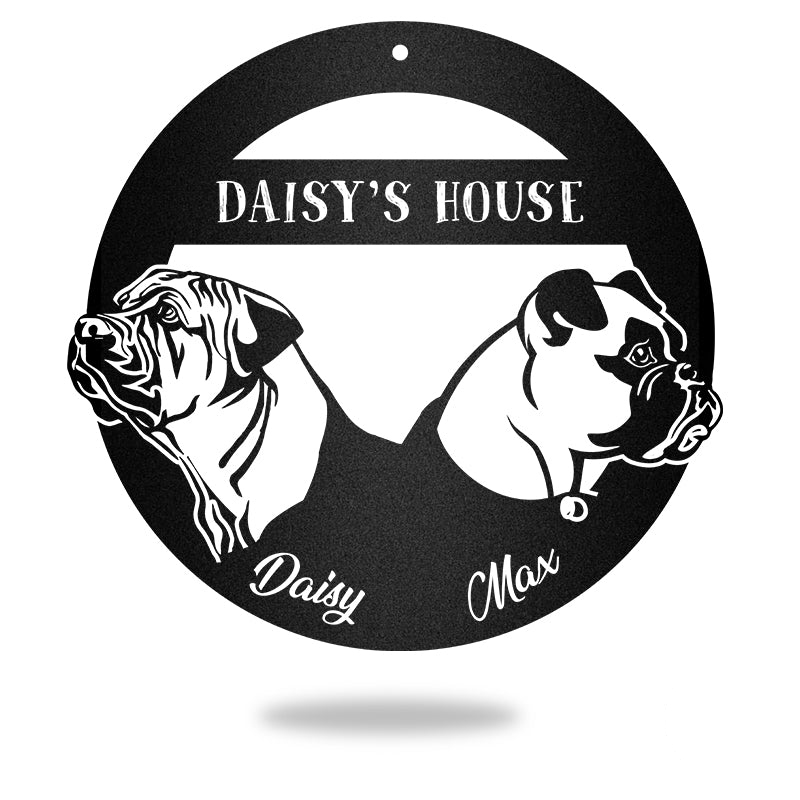 Boxer And Boerboel Guard Dog House Sign Metal Wall Art