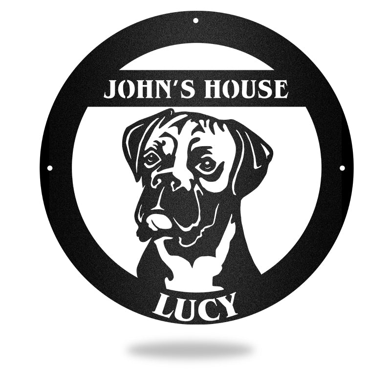 Boxer Guard Personalized Dog House Sign Metal Wall Art