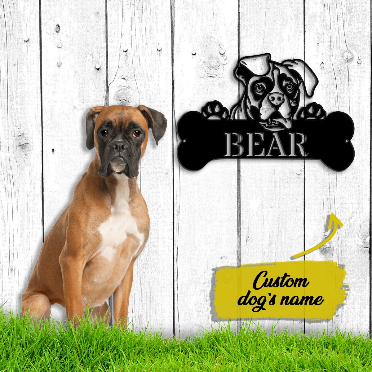 Boxer Monogram Dog House Sign Metal Wall Art
