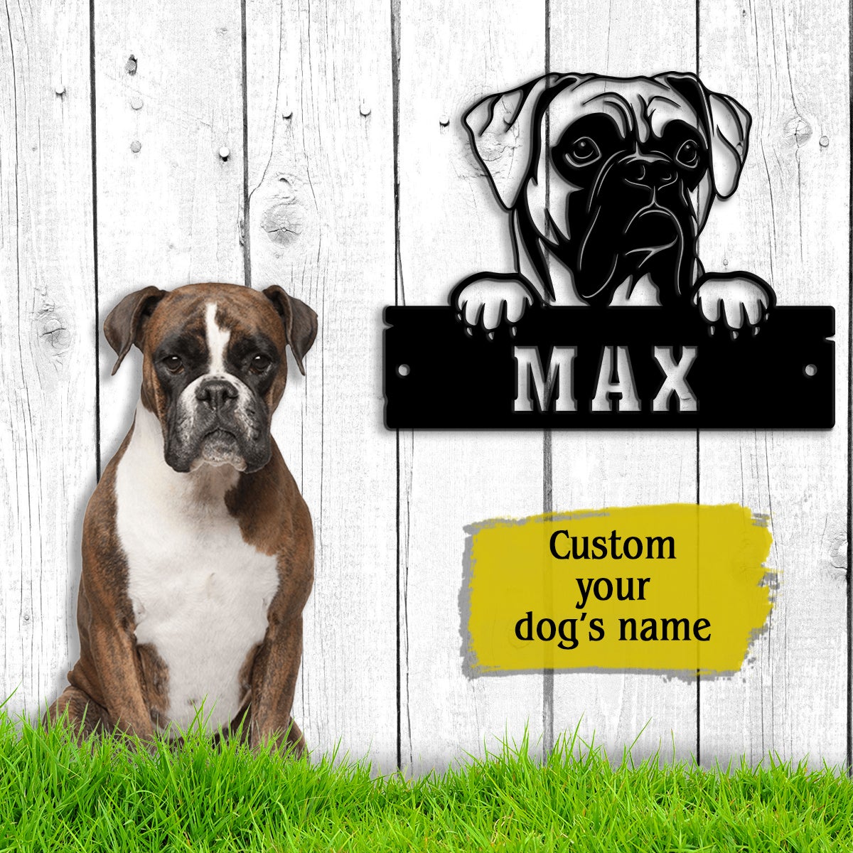 Boxer Monogram Dog House Sign Metal Wall Art