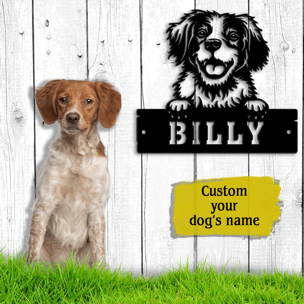 Brittany Monogram Dog House Sign Metal Wall Art
