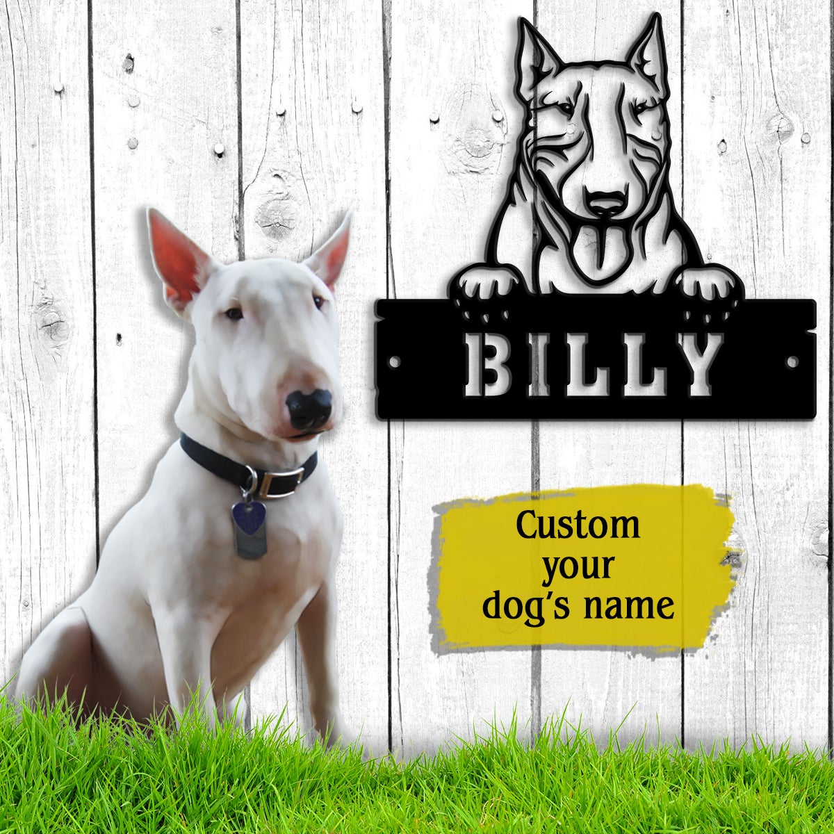 Bull Terrier Monogram Dog House Sign Metal Wall Art
