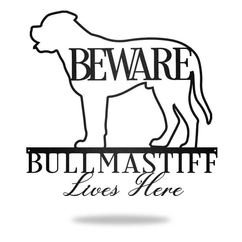 Beware Bullmastiff Bone Dog Dog House Sign Metal Wall Art