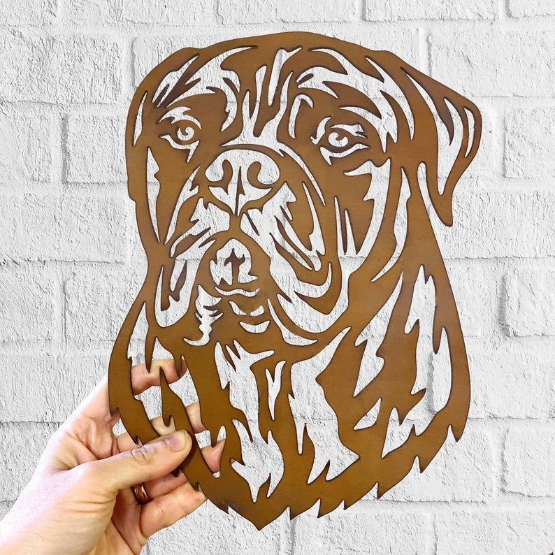 Bullmastiff Dog Rustic Garden Art Sculpture Dog House Sign Metal Wall Art