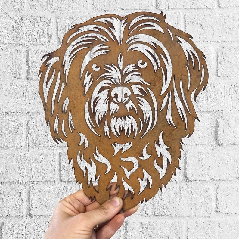 Cavachon Dog Rustic Garden Art Sculpture Dog House Sign Metal Wall Art