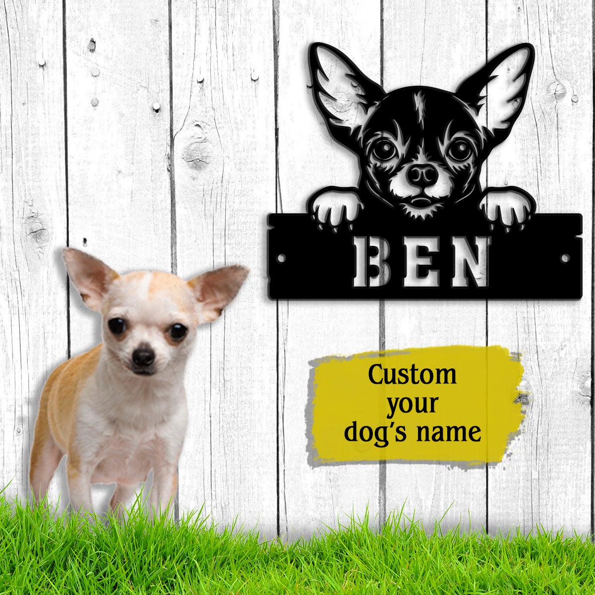 Chihuahua Monogram Dog House Sign Metal Wall Art