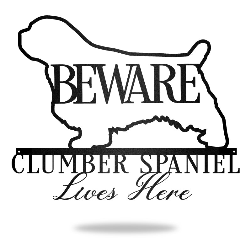 Beware Clumber Spaniel Bone Dog Dog House Sign Metal Wall Art