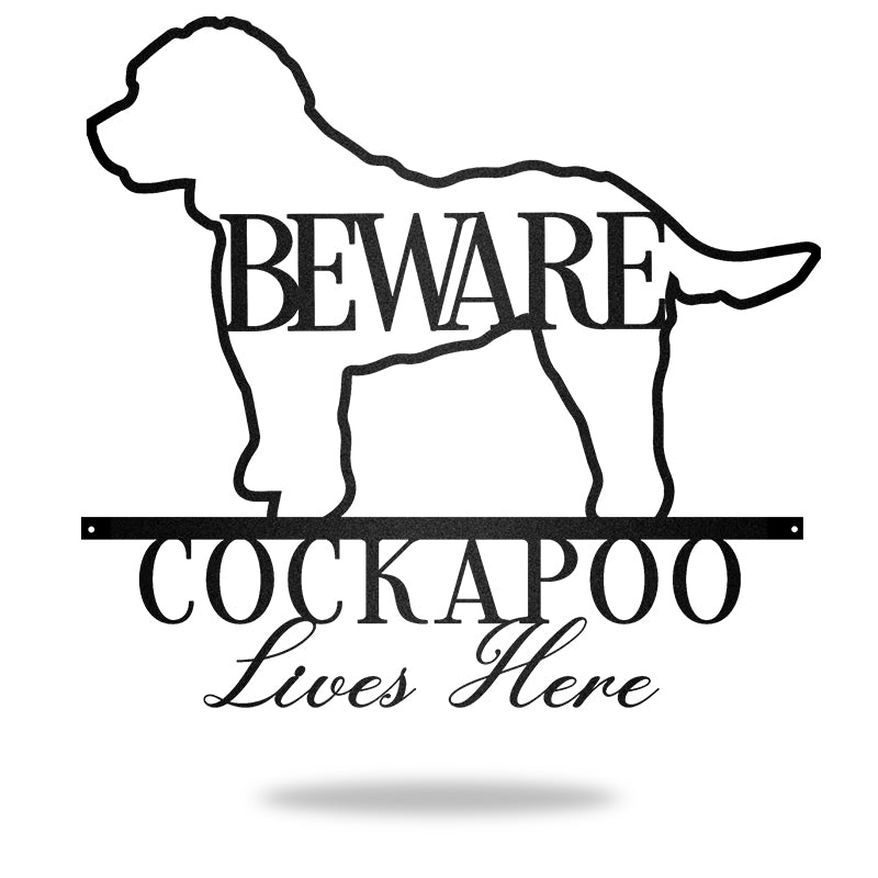 Beware Cockapoo Bone Dog Dog House Sign Metal Wall Art
