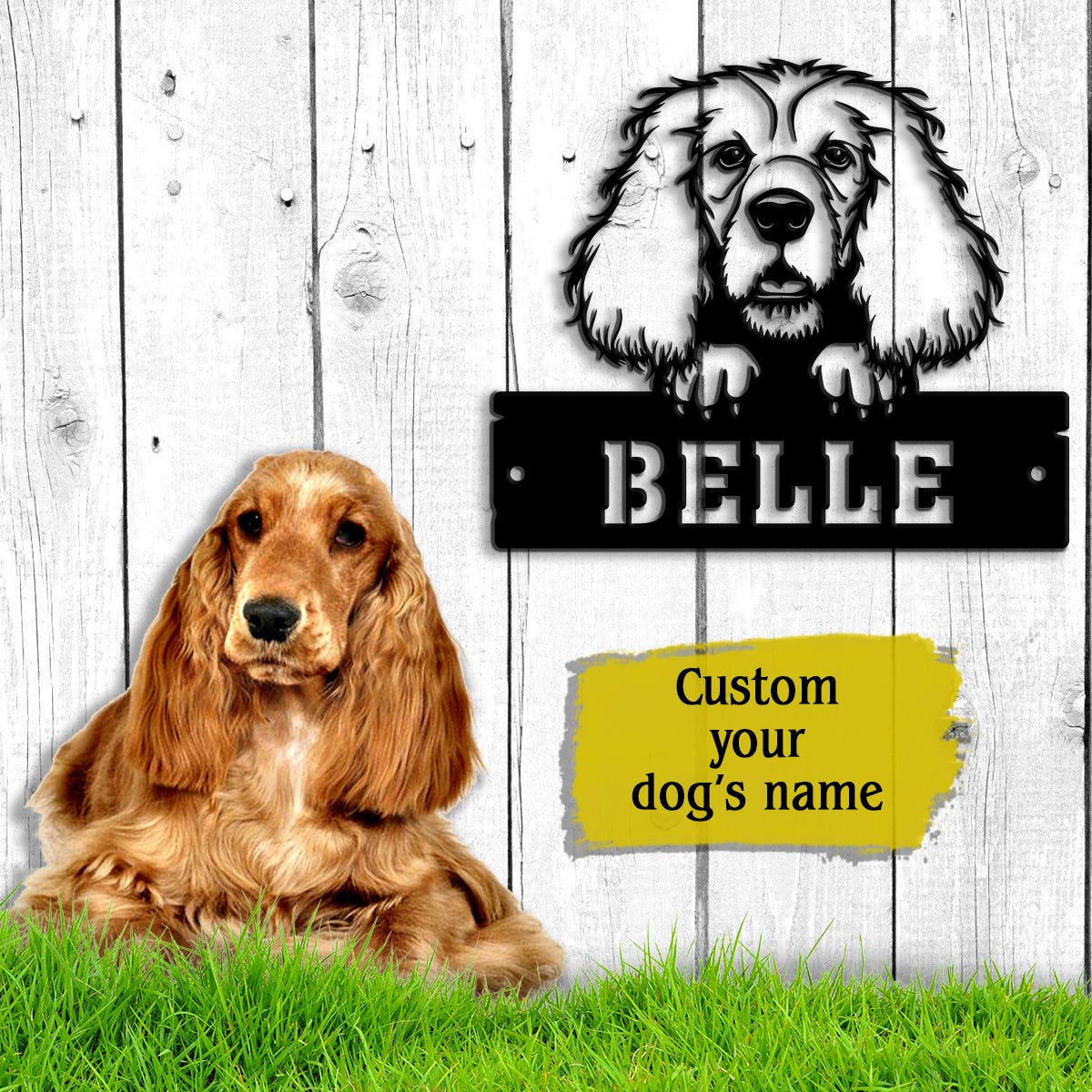 Cocker Spaniel Monogram Dog House Sign Metal Wall Art