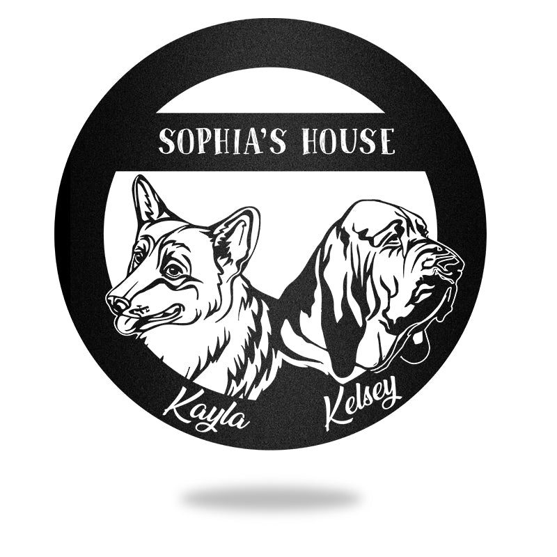 Corgi And Bloodhound Guard Dog House Sign Metal Wall Art