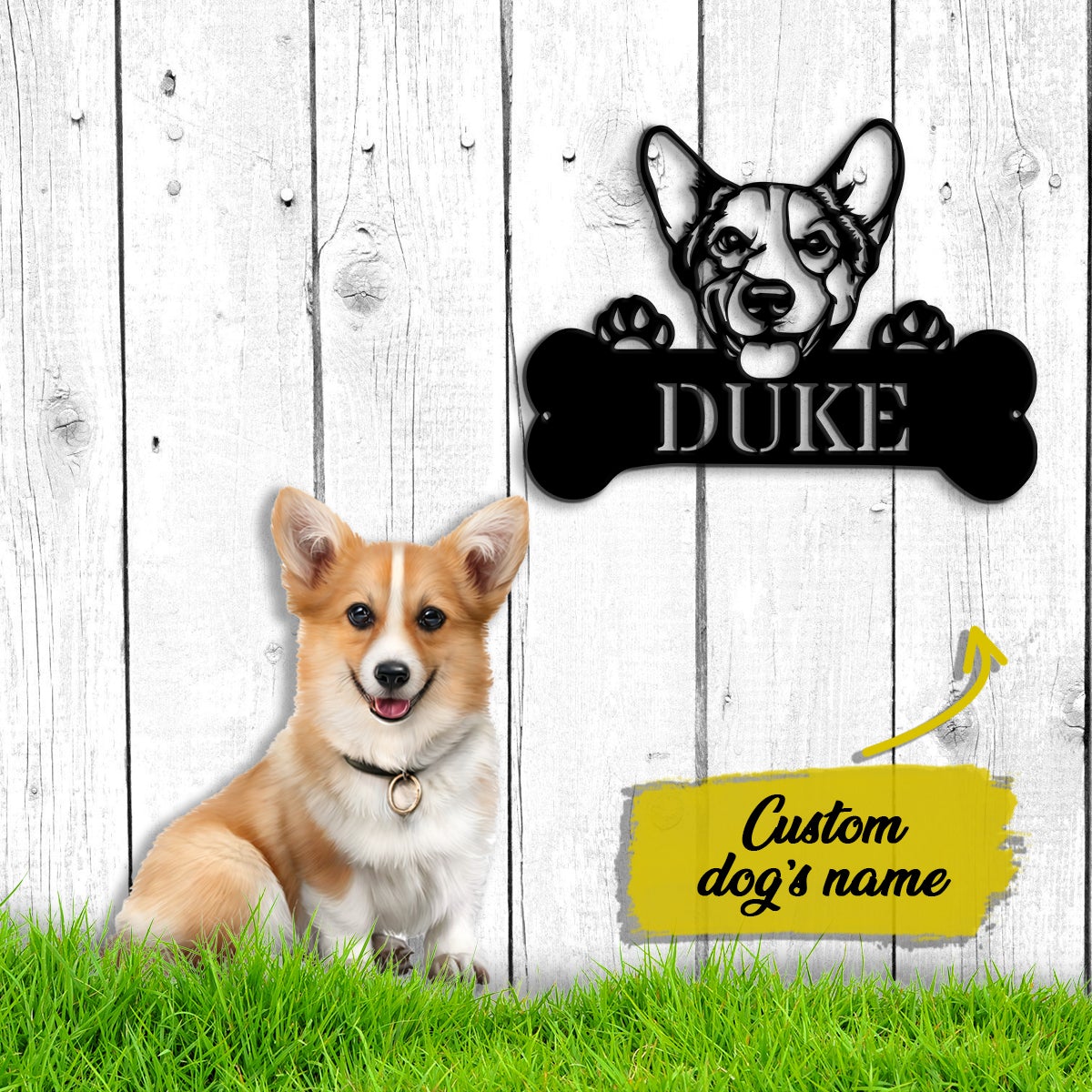 Corgi Monogram Dog House Sign Metal Wall Art