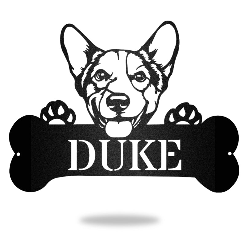 Corgi Monogram Dog House Sign Metal Wall Art
