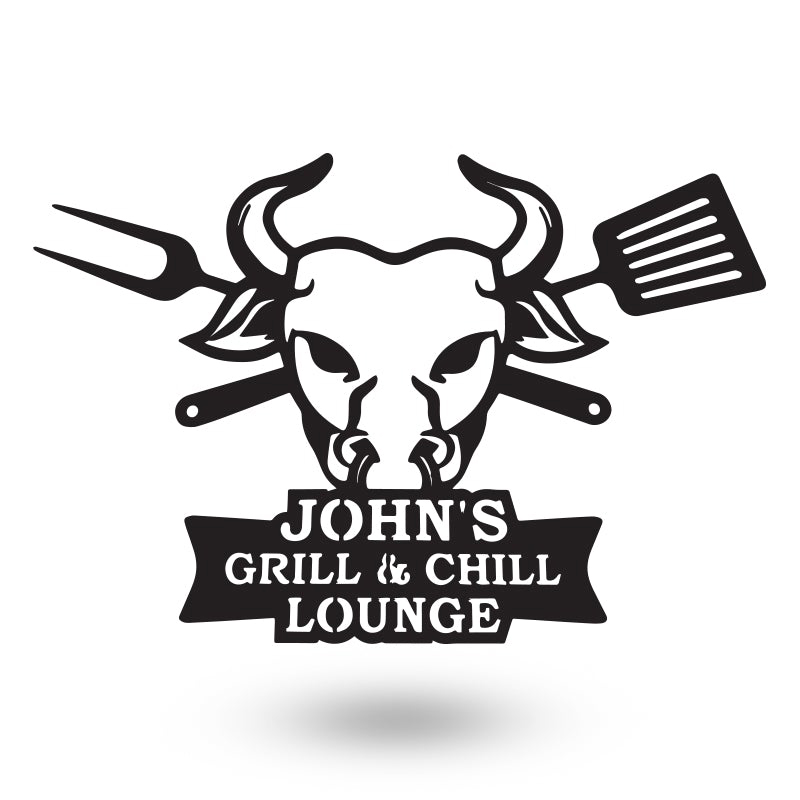 Custom Bull Grill And Chill Lounge Metal Wall Art