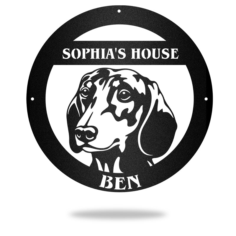 Dachshund Guard Personalized Dog House Sign Metal Wall Art