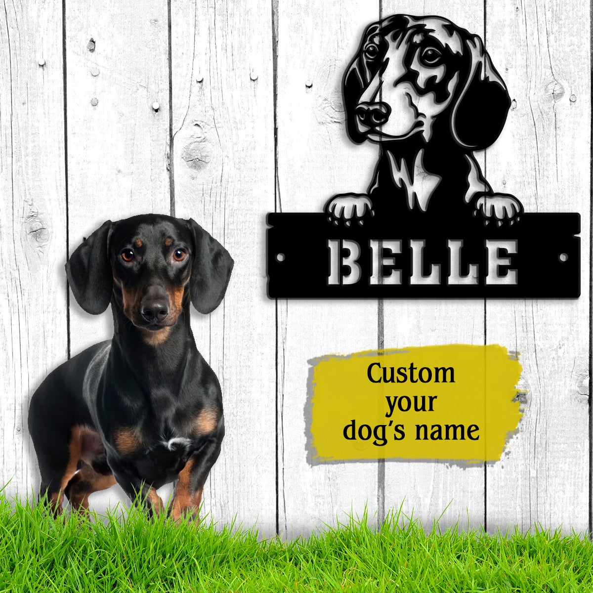 Dachshund Monogram Dog House Sign Metal Wall Art