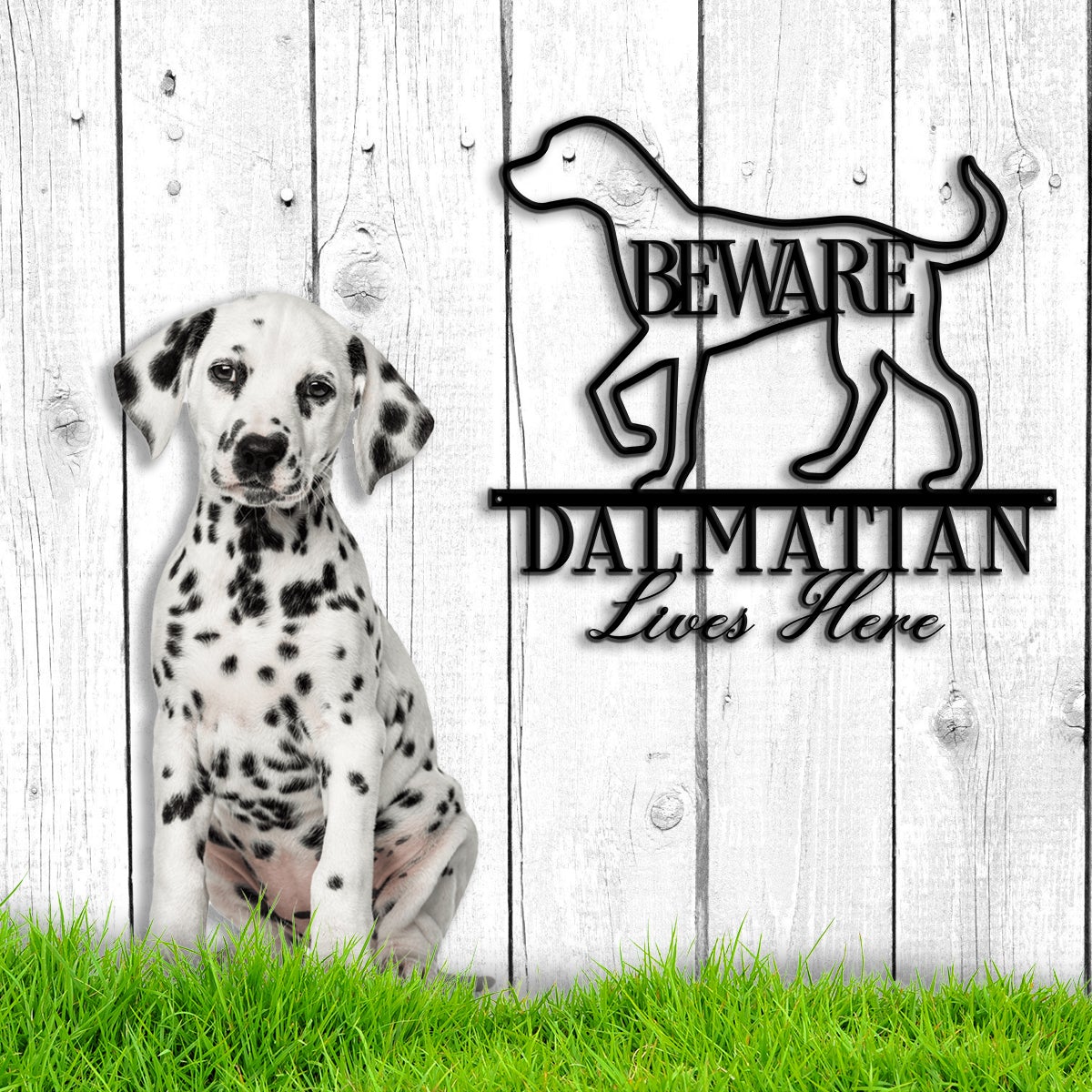 Beware Dalmatian Bone Dog Dog House Sign Metal Wall Art