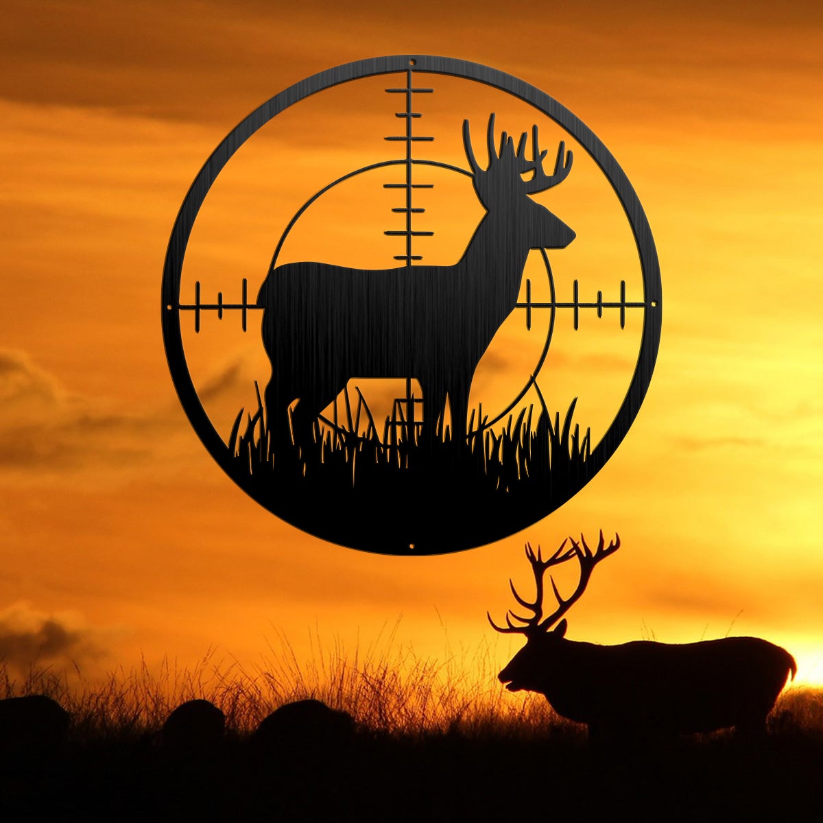 Deer Aiming 2 Custom Metal Hunting Sign Metal Wall Art
