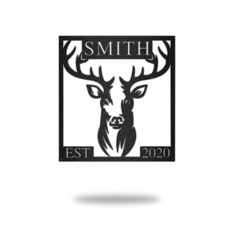 Deer Portrait Customized Monogram Custom Metal Hunting Sign Metal Wall Art